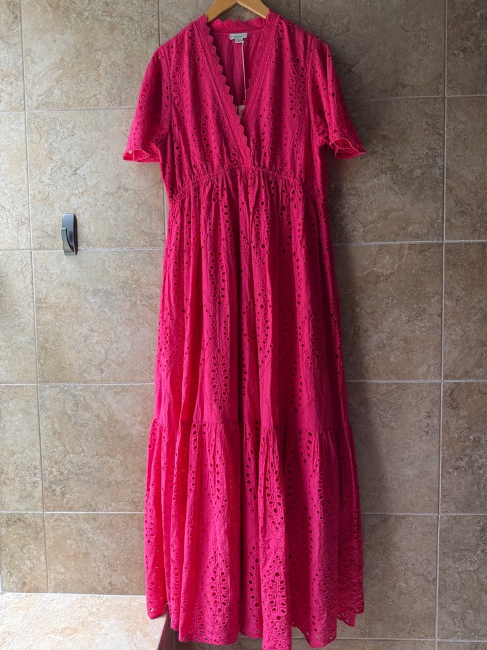 Sundance Juno Eyelet Maxi Dress Pink Pockets Elastic Waist Flutter Sleeves Large - Picture 11 of 16